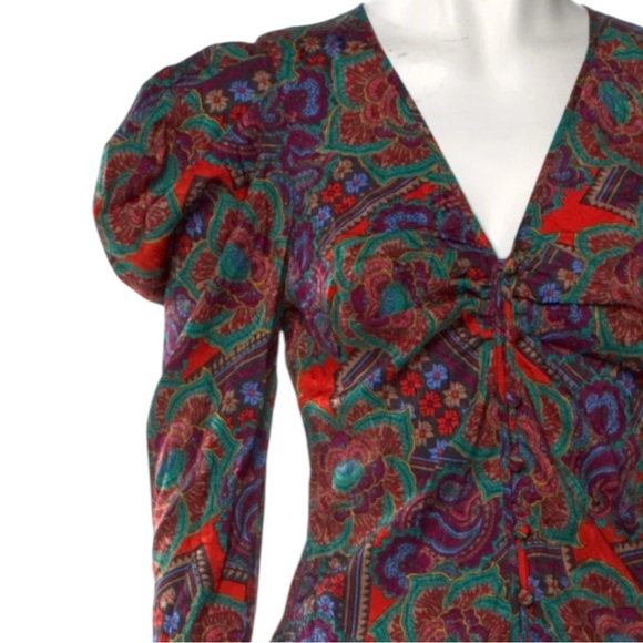 VERONICA BEARD Paisley Print w/ Puff Sleeve Plunge Neckline Blouse  Size 2 NWT - Picture 7 of 12